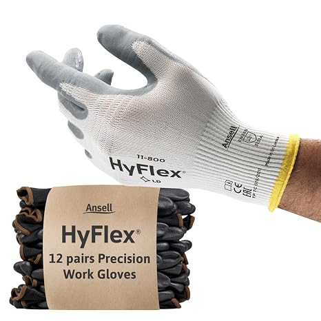 Ansell HyFlex 11-800 Professional Work Gloves, Abrasion Resistant Nitrile Coating with Firm Grip, Multipurpose Protection Gloves, Mechanical and