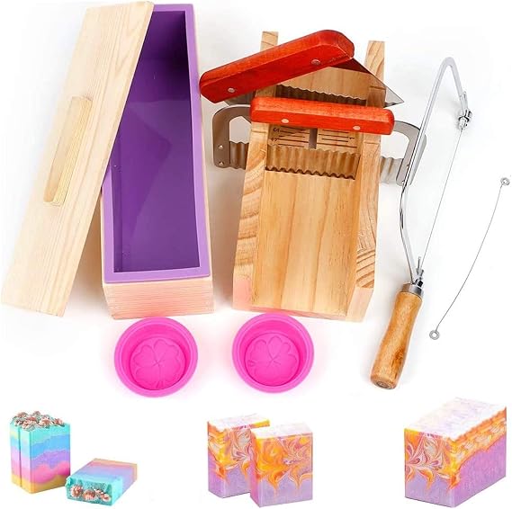 HOTOOLME DIY Soap Silicone Mould Set DIY Soap Making Handmade Soap Kit Rectangular Silicone Soap Mould with Wooden Box