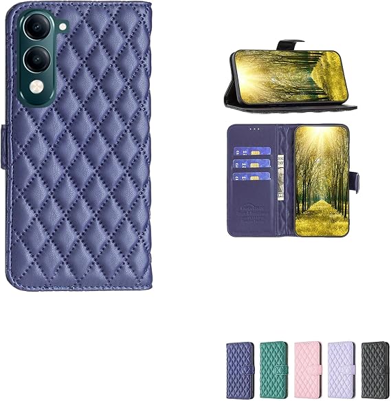 jioeuinly Case Compatible for Vivo Y04 Phone Case Cover [with Tempered Glass Screen Protector] Flip Stand Cover Women Wallet Blue