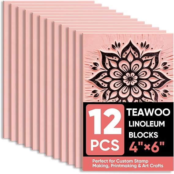TEAWOO 12Pcs Linoleum Blocks for Printmaking, 4"x6" Premium Rubber Stamps