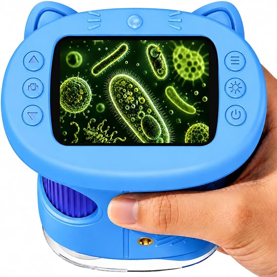 1000X Handheld Digital Microscope for Kids (Blue) | 4K HD 2.4" Screen, 2001000X Magnification, Portable Kids Microscope, Educational STEM Toy, Gifts for Boys and Girls Age 512