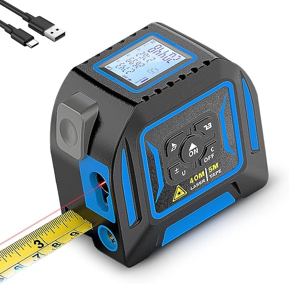 2-in-1 Laser Tape Measure, 130 Ft Laser Distance Meter and 16 Ft Self-Locking Measuring Tape, USB-C Rechargeable Digital Measuring Tape