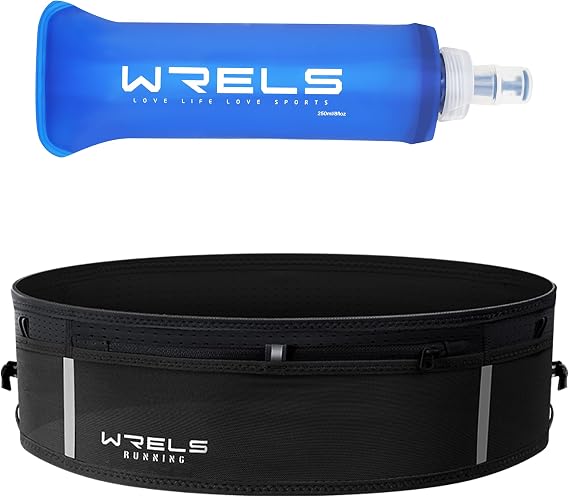 WRELS Ultralight Running Belt with 250ml Soft Flask for Women Men,Moisture Wicking Running Waist Belt Fanny Pack Phone Holder for Jogging, Marathon, Fitness