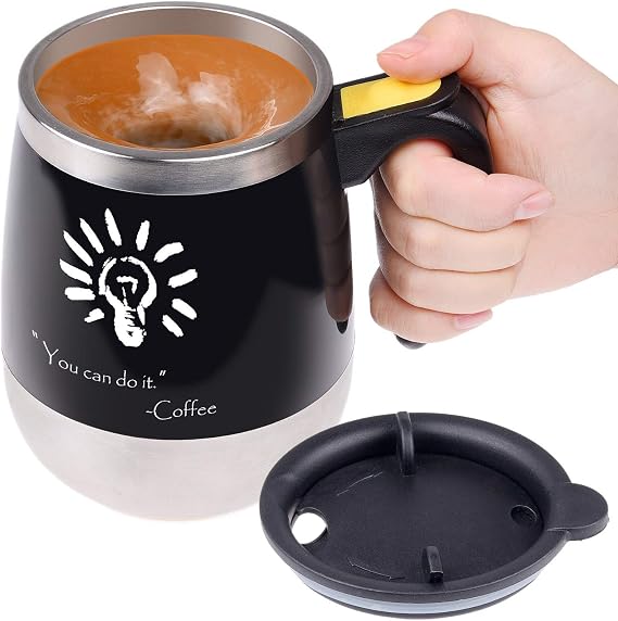 Self stirring coffee mug - Automatic mixing stainless steel cup - To stir your coffee, tea, hot chocolate, milk, protein shake, bouillon, etc. - Ideal for office, school, gym, home - 400 ml / 13.5 oz