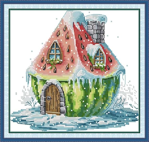 CaptainCrafts Cross Stitch Kits for Adults Stamped Printed Fabrics Needlework Craft Home Decor (Stamped 11CT, Watermelon Hut)