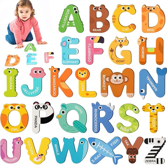 Magnetic Letters for Toddlers 1-3, 26PCS Cute Animal Alphabet Magnets Letters Learning Toys for Toddlers 1-3 Uppercase ABC Magnets for Refrigerator Best Gifts for Birthday Easter Basket Stuffers