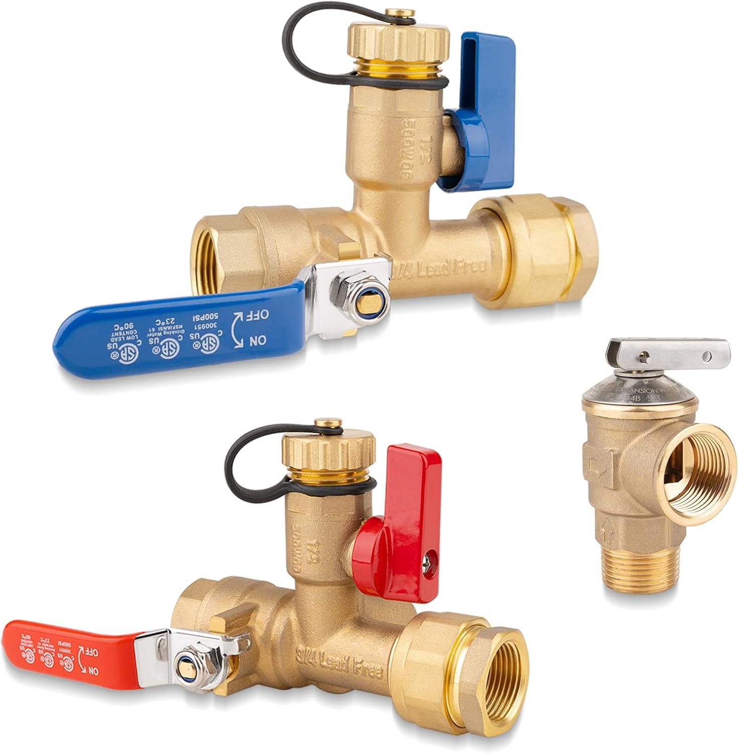 Insulator Tankless Water Heater Service Valve Kit with Pressure Relief Valve, 3/4 Inch IPS Water Heater Flush Kit, Clean Brass