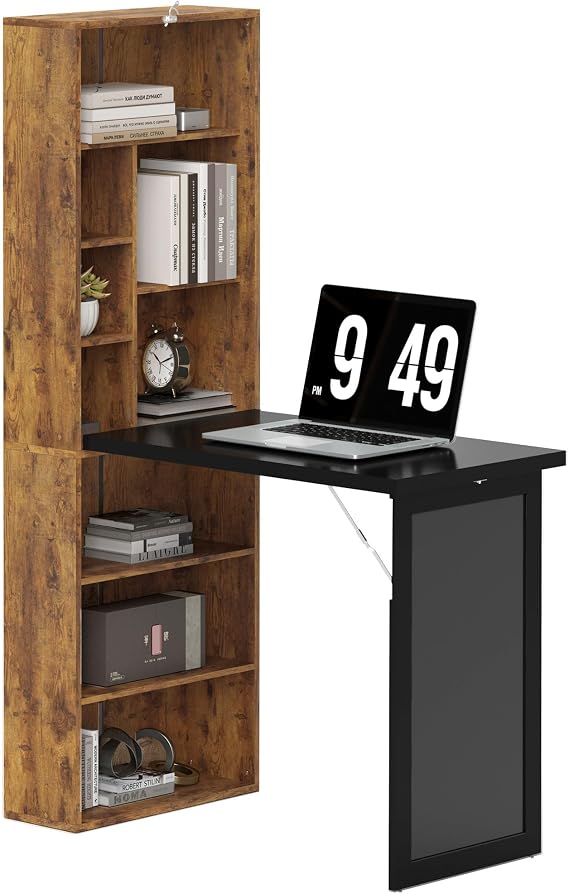 HOMCOM Foldable Desk Wall Mounted Convertible Table, Rustic Brown