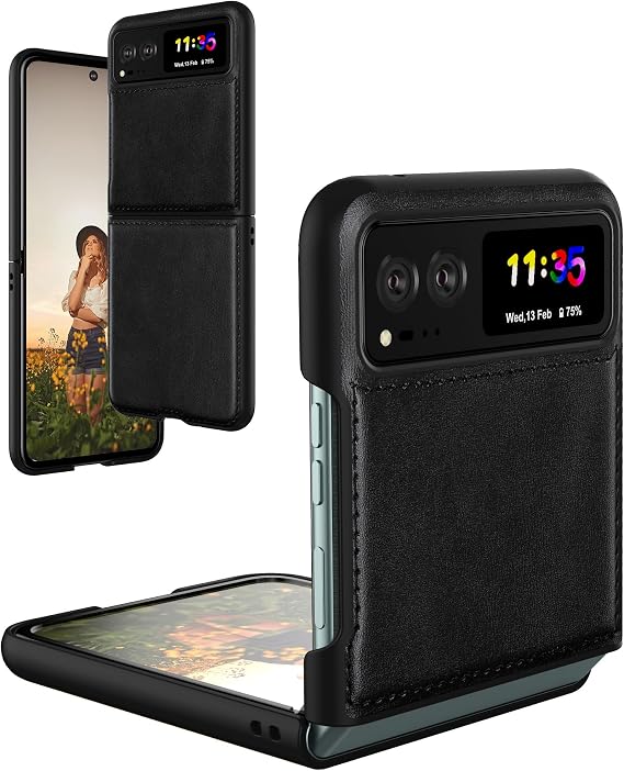 Foluu Leather Case for Motorola Razr 2023, Ultra Thin Slim Durable Protective Phone Case Cover - Black