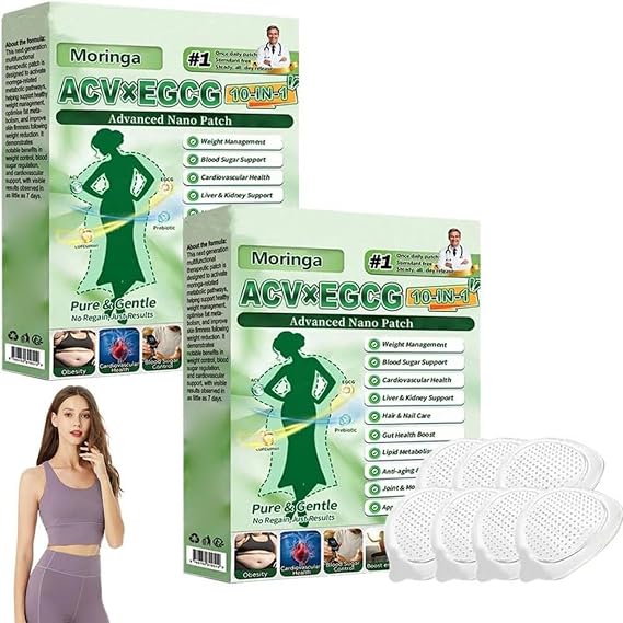 ACV x EGCG Moringa 10-in-1 Advanced Nano Microneedle Patch, Weight Loss Patches, Natural Metabalance Patch,Long Lasting Microneedle Patches for Men and Women