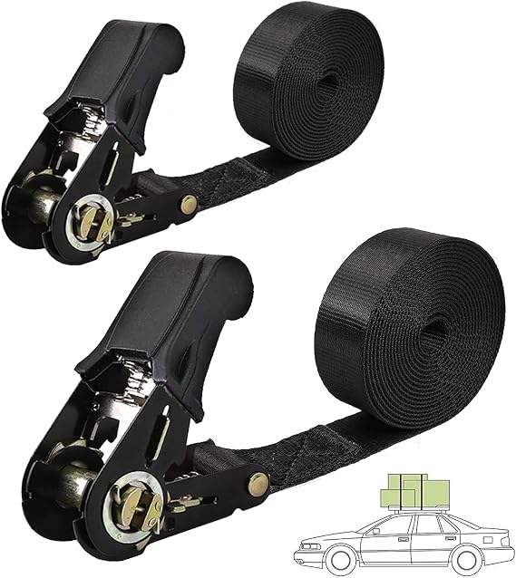 Endless Ratchet Tie Down Straps Heavy Duty Cargo Tie Downs, Durable Nylon Black Strap Down Ratcheting Securing Straps, Track Spring Fittings, Tie-Down Motorcycles, Trailer Loads, Kayak (20ft - 2pack)