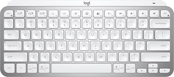 Logitech MX Keys Mini Minimalist Wireless Illuminated Keyboard - Pale Gray | USB-C rechargeable, pairs with 3 devices via Bluetooth, Smart keys flow, compatible with macOS/ iOS/Windows/Linux/Android