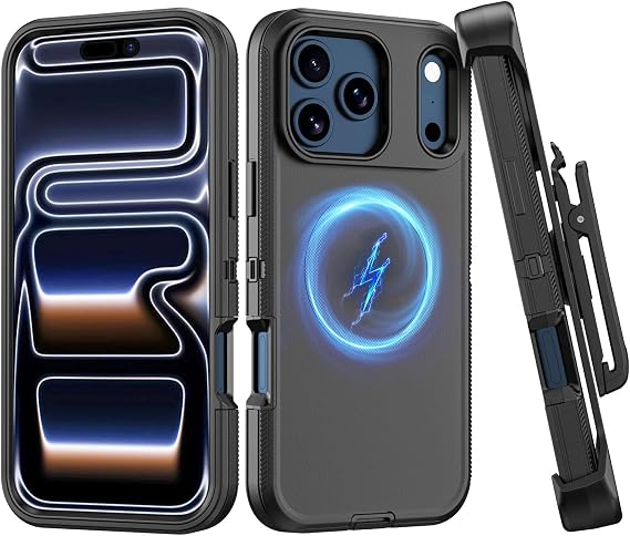 Compatible with iPhone 17 Pro Case, with Belt Clip Holster Heavy Duty Rugged Shockproof Magnetic Wireless Charging Full Body Protection Kickstand