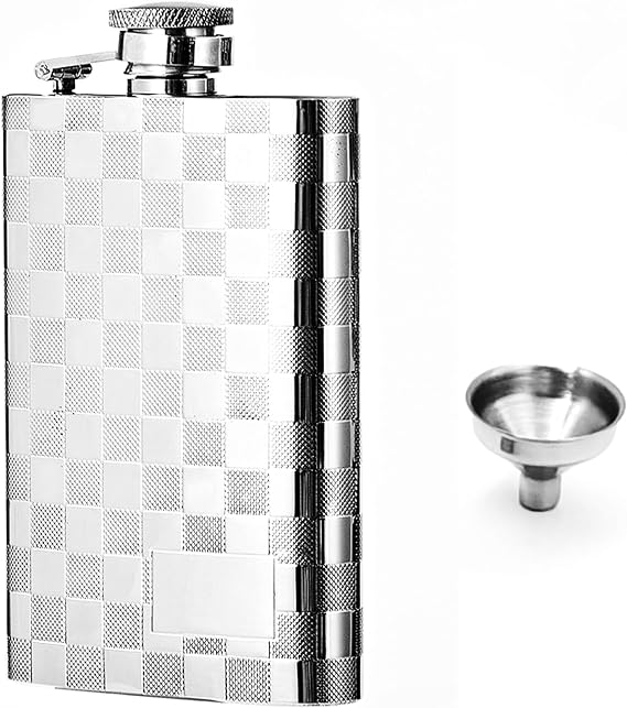 4oz 304 Stainless Steel Pocket Hip Flask with Mirrored Finish | Leak-Proof, Grid Pattern, Includes Funnel