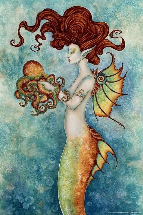Mermaid and Octopus by Amy Brown Cool Wall Art Print Poster 24x36