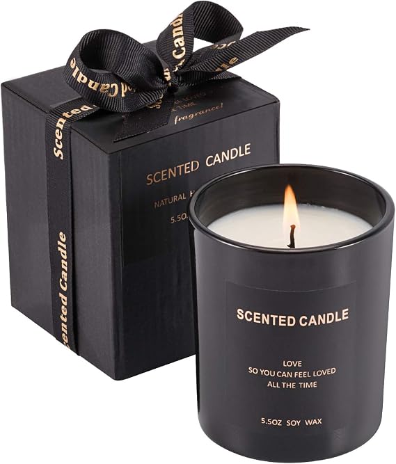 Scented Candle Exquisite Black Glass Jars Long Lasting High 30 Hours Natural Soy Wax Scented Candles for Home Scented,Gifts,Office,Bathroom, Romantic Travel Goods. (Santal)