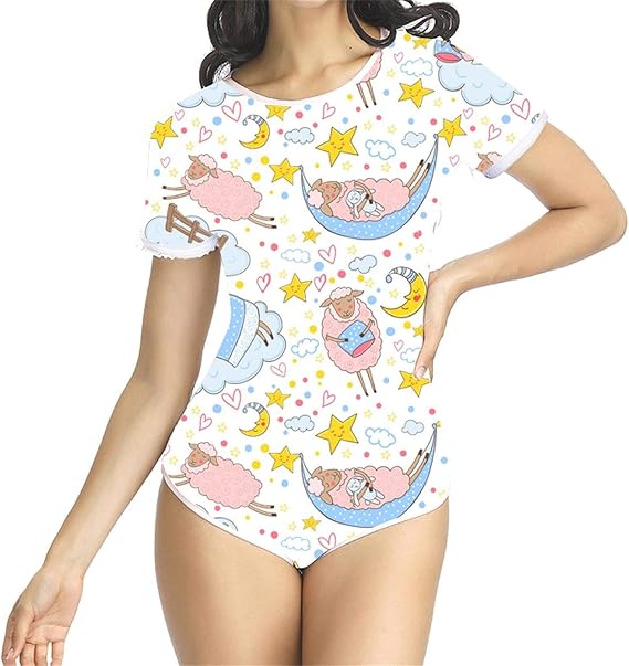 Cute Short Sleeve ABDL Onesie Baby Diaper Lovers ABDL Button Crotch Romper Bodysuit Blue,2XL