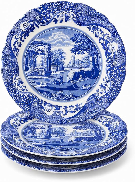 Spode Blue Italian Dinner Plate Set of 4 | Dinner, Salad, Pasta and Appetizer Plate | 10.5 Inch | Fine Earthenware | Dishwasher Safe | Made in England