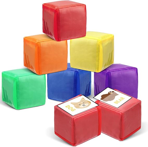 6 Pcs 3.15 Inch DIY Education Playing Game Dice, Pocket Dice Cubes for Teaching, Large Clear Foam Dices for Kids Classroom, Soft Cube 6 Sided Stacking Blocks for School Learning (Solid Color)