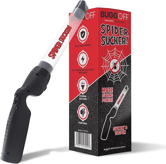 BUGGOFF - Spider Sucker Bug Vacuum, Strong Suction, Easy No Touch, Release Outside! Humane Option, with LED Light & Rechargeable USB C Battery and Cable