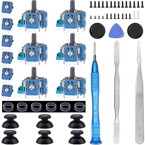 IKPEK 6 Pack Analog 3D Joysticks Replacement for PS5 Controller, Joysticks Part with Repair Screwdriver Kit for Playstation 5 DualSense Controller