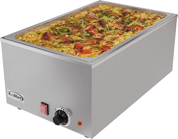 KoolMore Commercial Bain Marie Countertop Food Warmer, Soup Station, and Buffet Table Server with One Serving Section, Stainless-Steel Steamer with Auto Shut Off (CFW-1), Silver