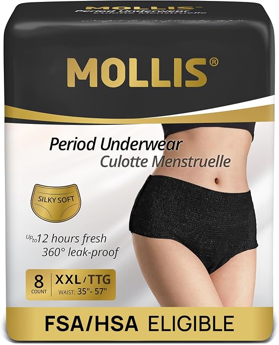 MOLLIS Disposable Period Underwear, Postpartum Panties, XXL, Black, 8Ct