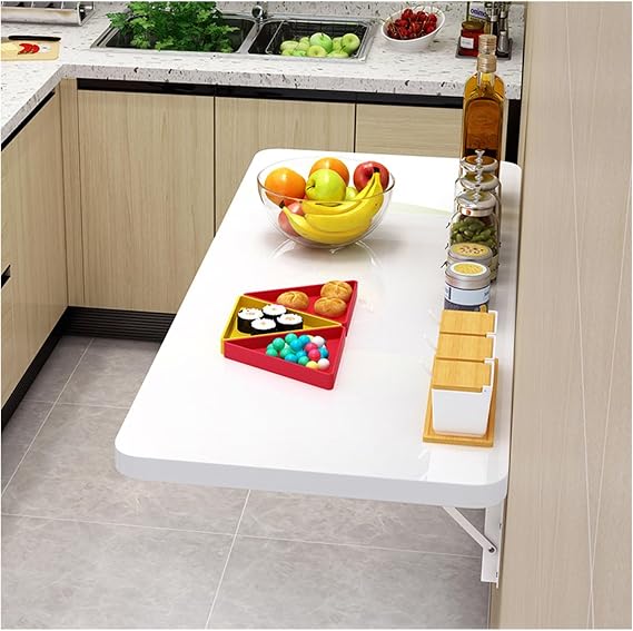 Large Floating Laptop Desk Fold-Down Work Table Wall Writing Desk Wall-Mounted Drop-Leaf Table Folding Floating Laptop Desk Solid Wood Floating Desk Wall Mounted Dining Table(White,60*30cm/23.6*11.8in