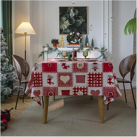 Christmas Tablecloth Red Snowflake Printed Christmas Dinner Tablecloth, Home Decoration Christmas tablecloths for Rectangle Tables(C,60 * 60)