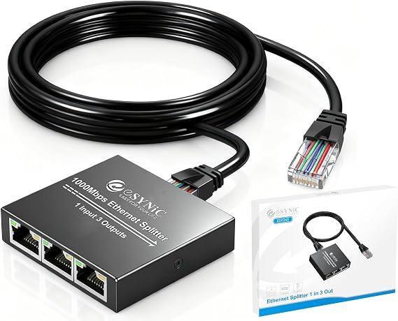 eSynic Aluminum Alloy Ethernet Splitter 1 to 3-1000Mbps High Speed No Delay