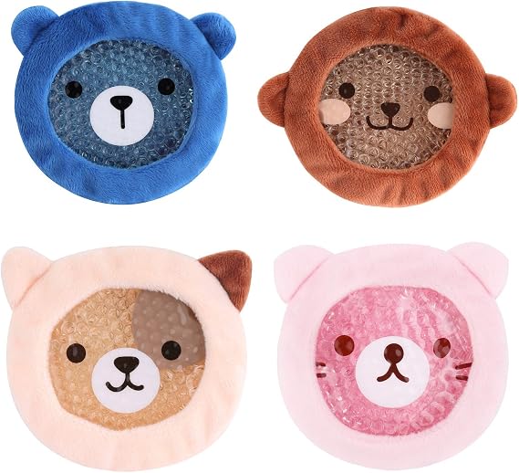 FOMI Premium Kids Hot Cold Ice Packs | 4 Pack | Soft Colorful Sleeves | Fun Animal Designed Children Gel Bead Wrap | Pain Relief for Kids Boo Boos, Fever, Wisdom Teeth, Tired Eyes, Headaches