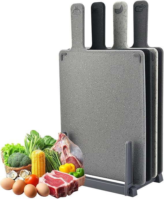 Cutting Boards, Set of 4-Cutting Boards with Grip Handle and Stand