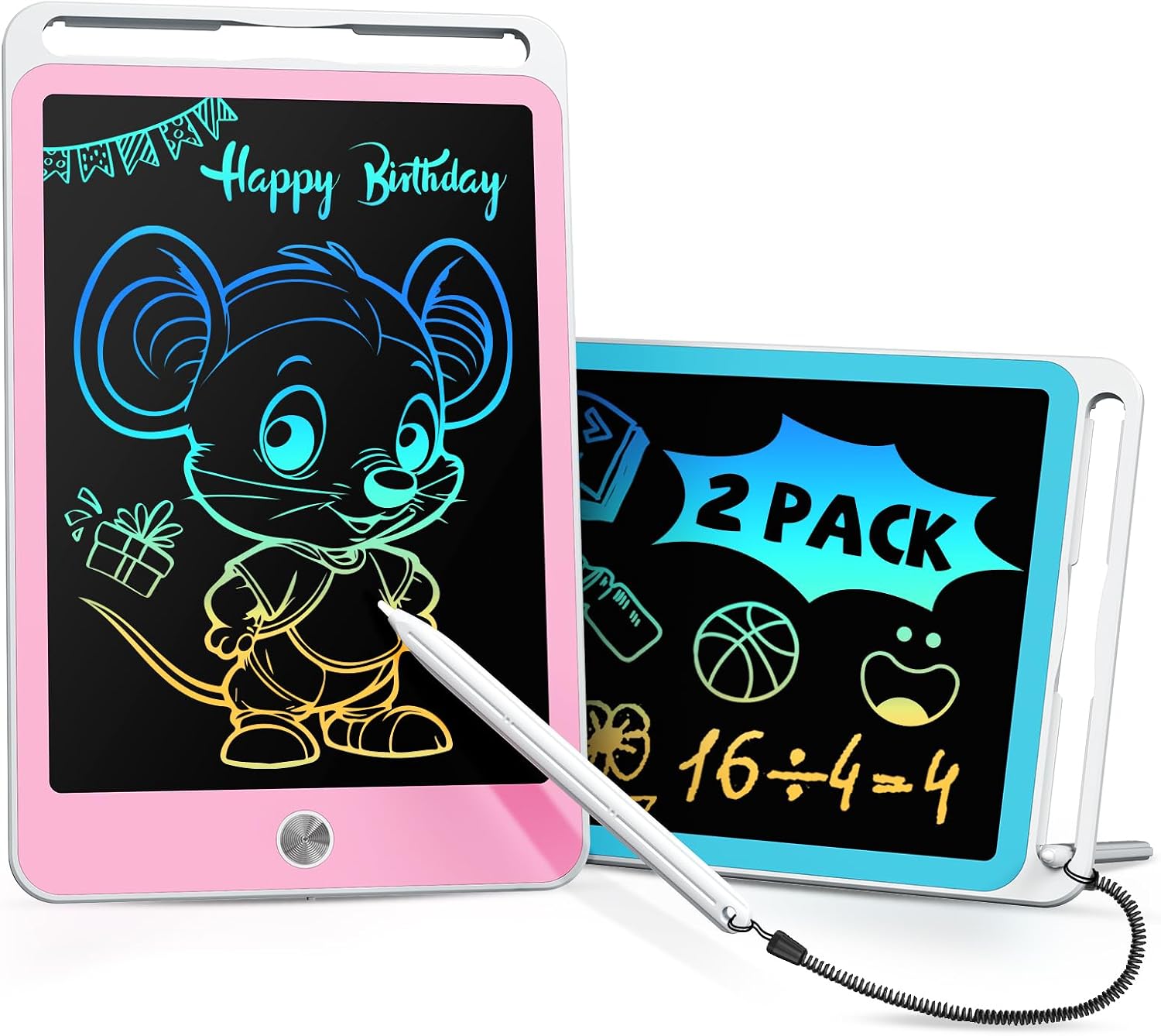 [2 Pack] ORSEN Kids Toys 8.5 Inch LCD Writing Tablet, Reusable Drawing Pad for Kids, Learning Doodle Board for Christmas Birthday Gift, Travel Toys for 3-8 Year Old Boys Girls Toddler Blue Pink