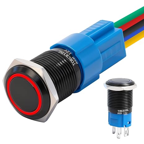 16mm Latching Push Button Switch 12V DC, IP65 Waterproof