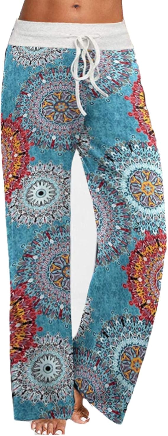 ccko Women's Comfy Casual Stretch Pajama Pants Tie Dye Drawstring Palazzo Lounge Pants Wide Leg for All Seasons