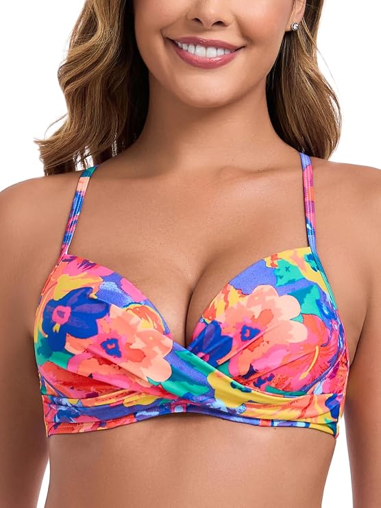 RELLECIGA Womens Underwire Bikini Top Molded Push Up Swim Top Only Swim Bra