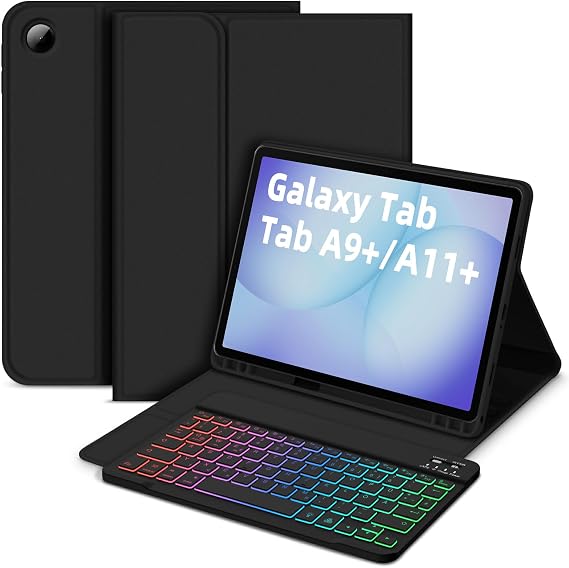 Bettdow for Samsung Galaxy Tab A11+/A9+ 11 Inch Keyboard Case, UK Layout Detachable Wireless Backlit Keyboard with Case for Galaxy Tab A11 Plus 2025/A9 Plus 2023 11" SM-X210/X215/X216/X230/X236, Black