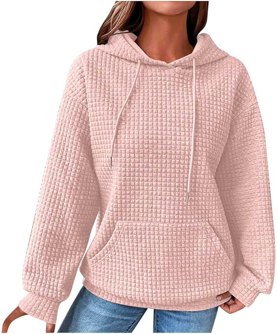Ceboyel Women Waffle Knit Cute Hoodies Drawstring Pullover Sweatshirts Fashion Casual Sweaters Comfy Fall Clothes Outfits
