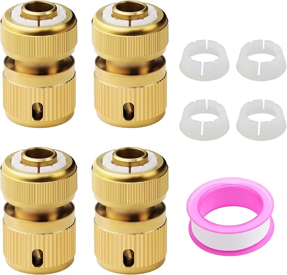 4 Pcs Brass Hose Quick Connector, 1/2 inch Expandable Garden Hose Faucet Connector and Adapter