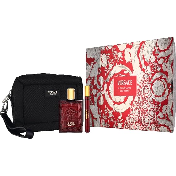 Versace Eros Flame 3.4oz EDP Spray, 0.3oz EDP Spray, Trousse Man Men 3 Pc Gift Set