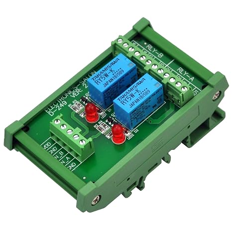 DIN Rail Mount 2 DPDT Signal Relay Interface Module, DC 5V Version.