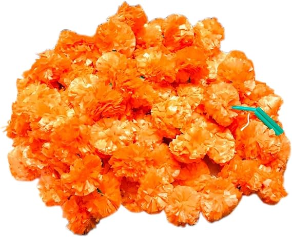 Moira 5 pcs Orange Artificial Genda/Marigold Fluffy flowers Garland for Decoration