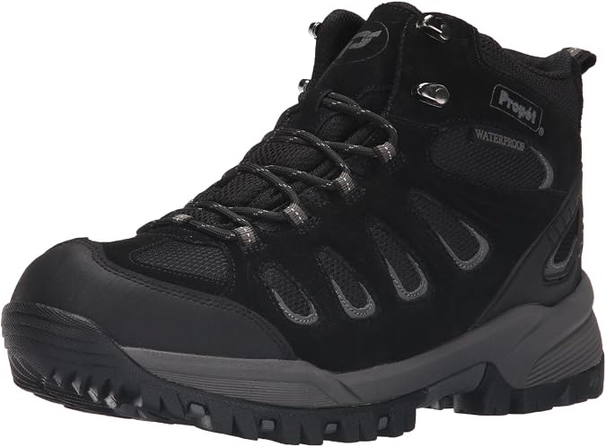 Propet Mens Ridge Walker Cap Toe Hiking Casual Boots Ankle - Black, Grey