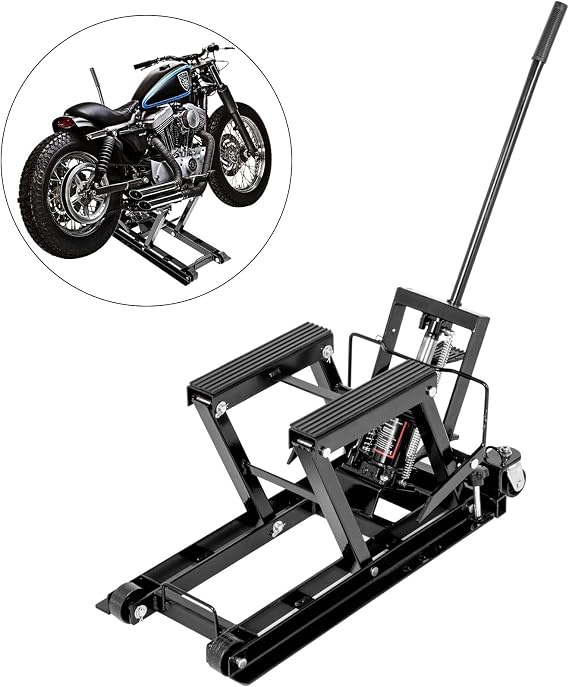 VEVOR Motorcycle Jack 1,500 LBS Hydraulic Motorcycle Scissor Lift Jack Hoist Stand 3/4 Ton Load Capacity,Portable and Adjustable Motorcycle Lift Jack with Built-In Lock Pin (Black)
