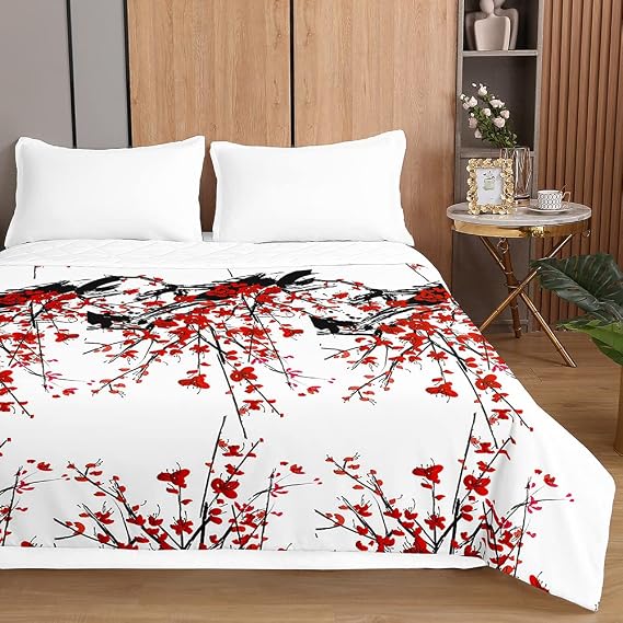 Highdi Reversible Bed Throws Quilted Bedspreads,Japanese Sakura Lightweight Patchwork Quilt Comforter Single Double,Cotton Throw Summer Quilt,Quilted Blanket for Seasons (Floral,100x150cm)