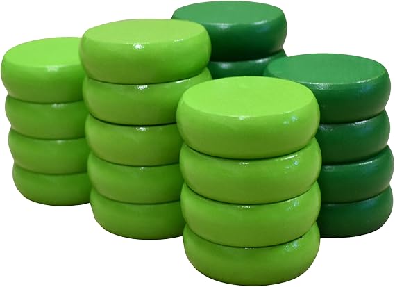 26 Green and Lime Green Crokinole Discs - Full Set (Small 1 1/8 Inch Diameter (2.9cm))