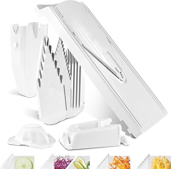 Borner Vegetable Slicer V3 (Professional Set) Multifunctional & Adjustable Vegetable V-Slicer For Slices, Julienne, Dices Stainless Steel V-Blade Kitchen Slicer Set Color: White