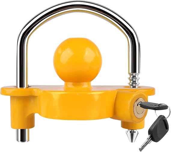 MaxxHaul Universal Trailer Coupler Lock Adjustable Heavy Duty Anti Theft Hitch Lock for 1-7/8", 2", and 2-5/16" Couplers Yellow (50640)
