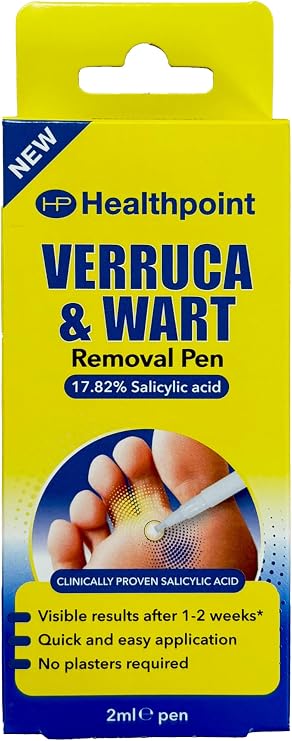 Healthpoint Verruca and Wart Removal Pen, Clinically Proven 2ml Gel, Precision Pen for Easy Targeted Application, Treats Corns and Calluses, for Hands and Feet, Prevents Further Infection