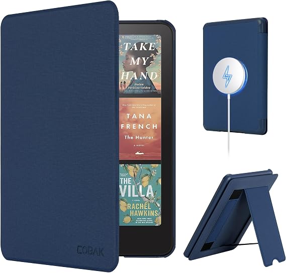 CoBak Lightweight Stand Case for 7" 12th Gen 2024 and Colorsoft with Right Hand Strap - Compatible with iPhone MagSafe, for Samsung/Belkin/Anker Wireless Charging Pads, Dark Blue